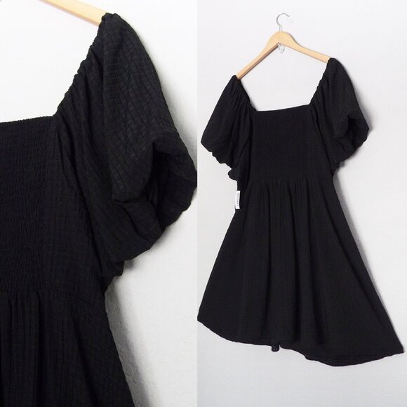 NEW Old Navy Flutter-Sleeve Mini Swing Dress Black Jack Textured Seersucker 3X - Picture 13 of 15